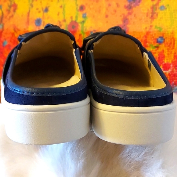 Womens Spenco Orthotic Mules Barbados Suede Bow Navy Blue - Picture 6 of 9